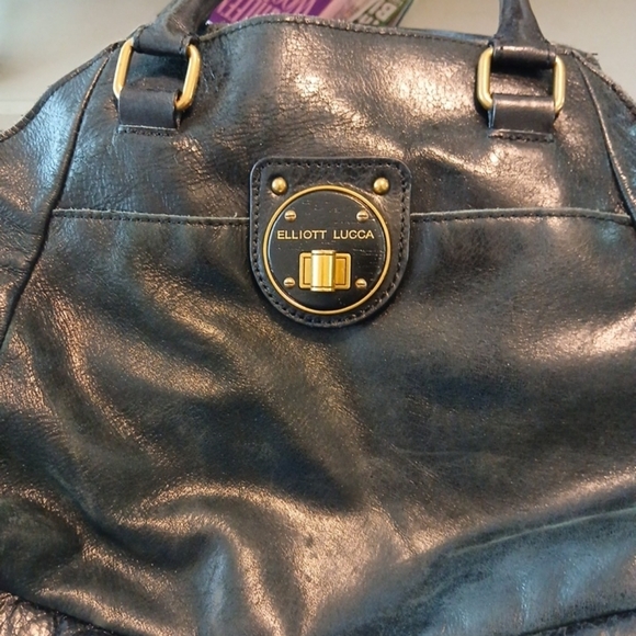 Elliott Lucca Black Genuine Leather Turn Lock Double Handle Bag - Picture 3 of 11